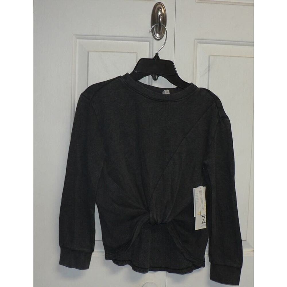 Z By Zella Girls Twist Front Long‎ Sleeve Sweatshirt in Black Wash Medium 8/10